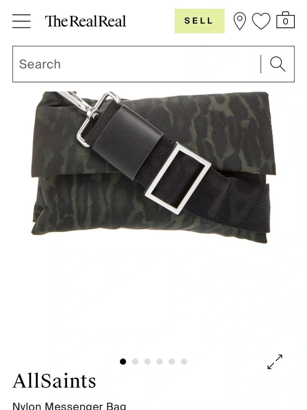 AllSaints Green Camo Crossbody Bag with Black Strap